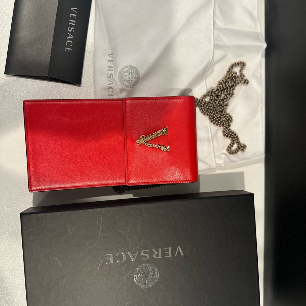 Versace  Leather Wallet Crossbody Bag In Red